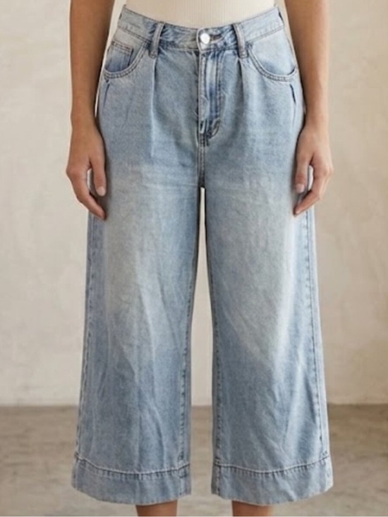 Habitual Denim - Habitual Light Wash Baggy Wide Leg Cropped Cotton/Lyocell Breathable Jeans 10 30